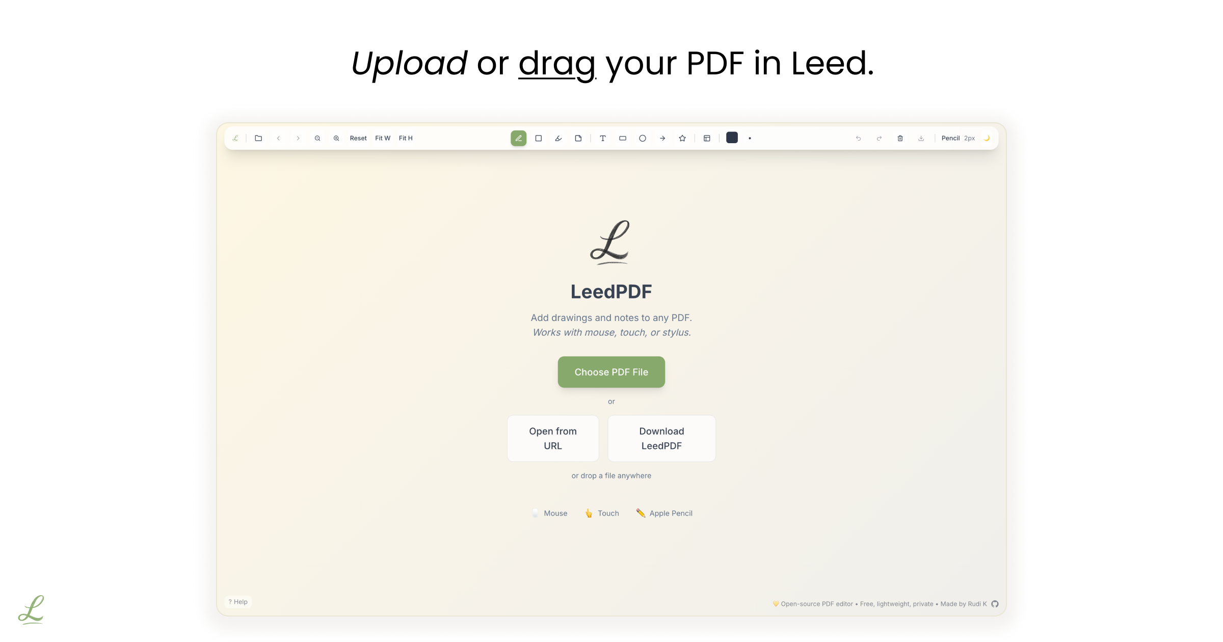 LeedPDF UI showing highlights, doodles, and comments on a PDF.